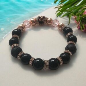 Hematite,Tiger, Black Agate,  Lava Stone Bracelet, Genuine Semiprecious Stones